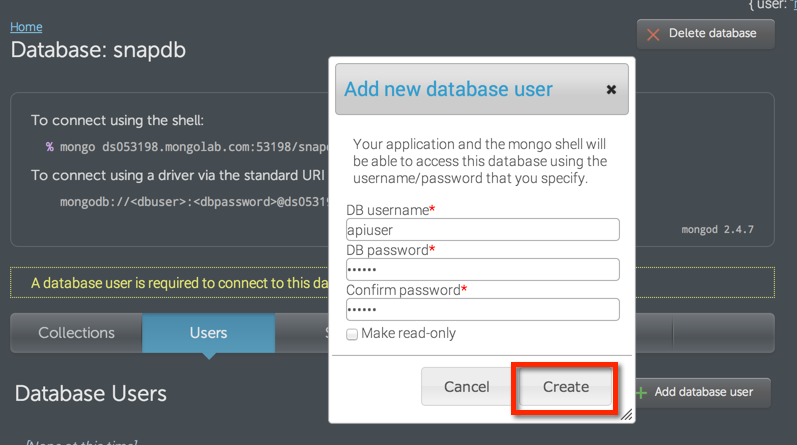 Set database user credentials